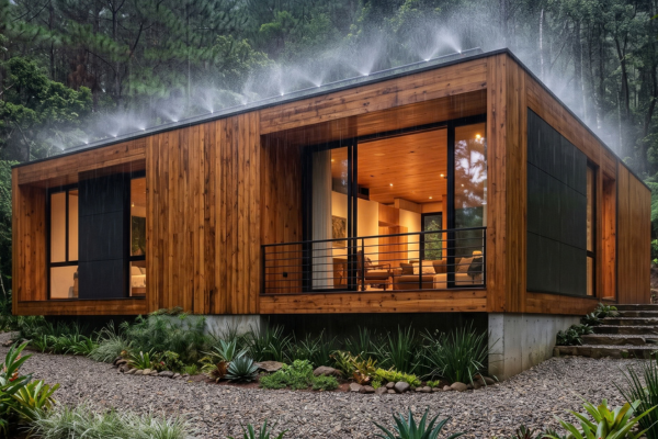 Casa de madera segura en la naturaleza